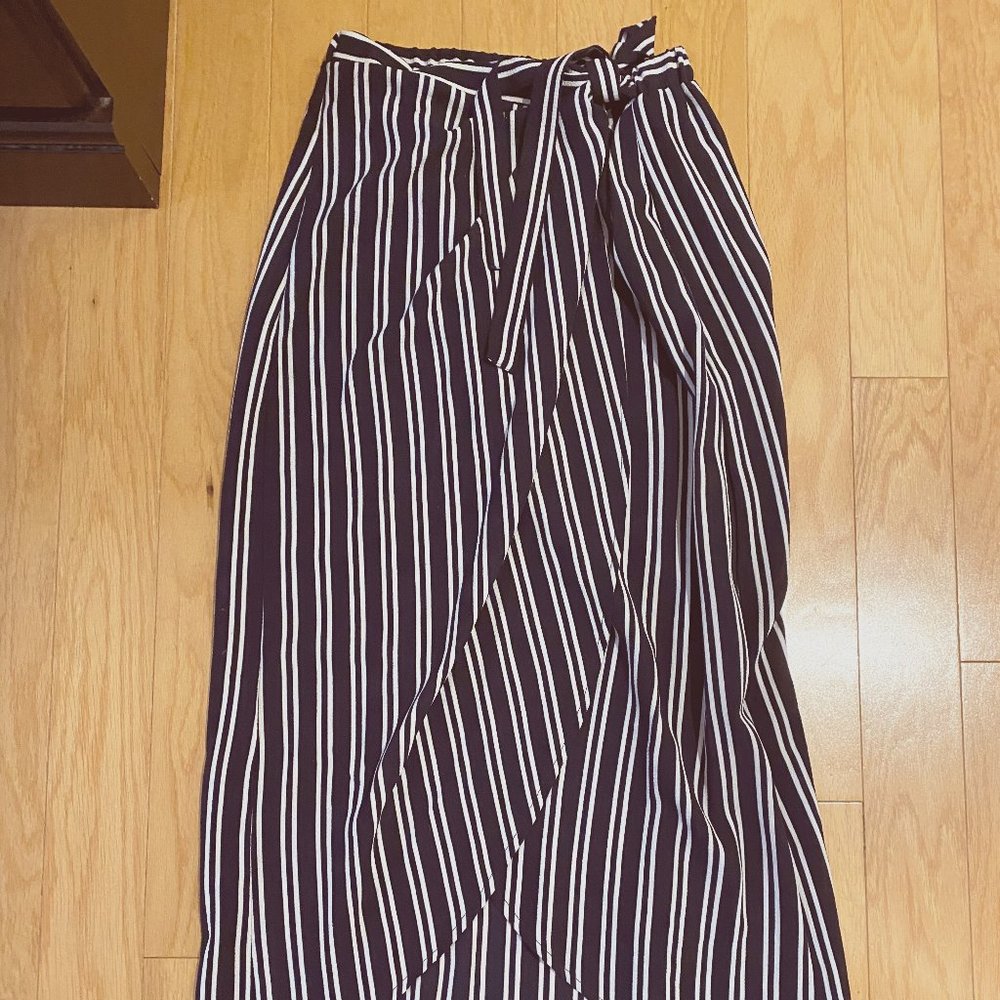 Lulu's Striped Wrap Midi Skirt (Navy/White)